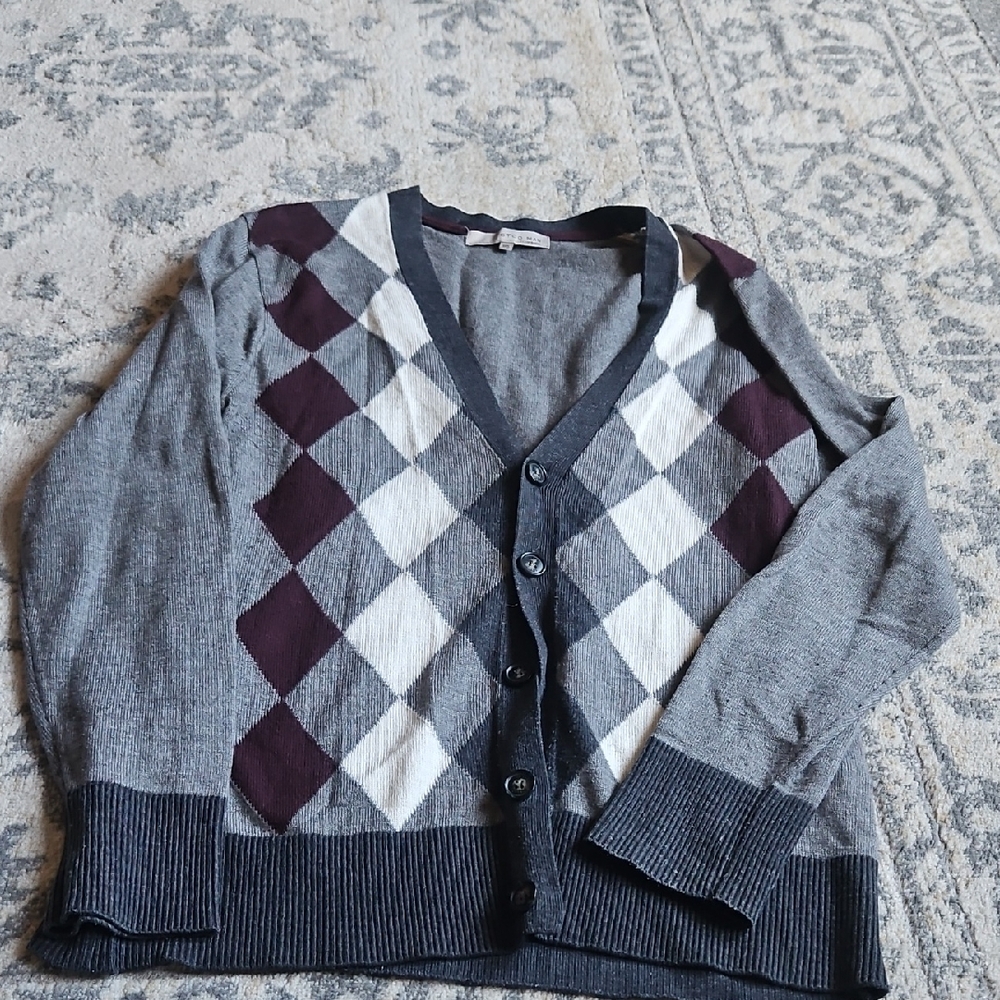 Gray and Burgundy Argyle Men's Sweater